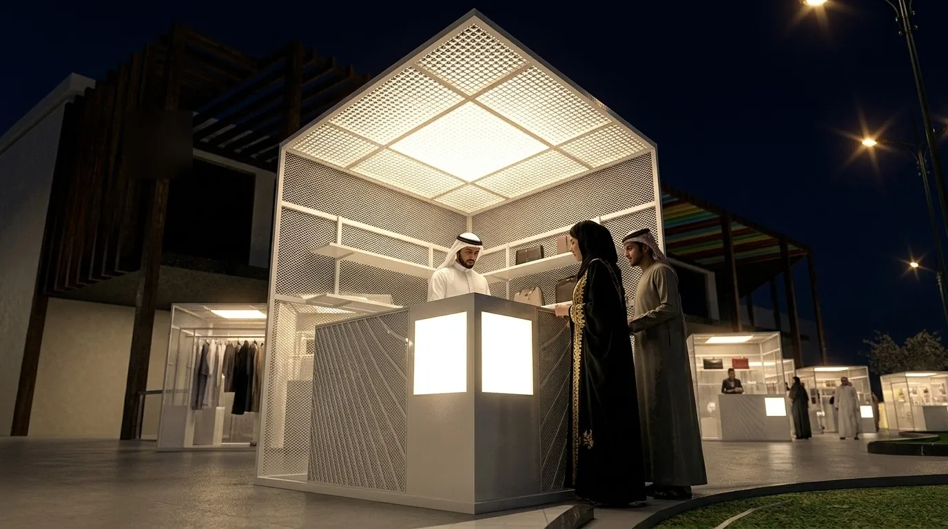 صف البوثات المضاءة